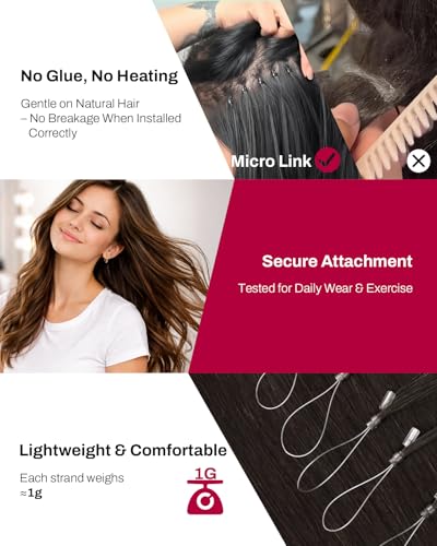 Image of Moresoo Microlink Hair Extensions Human Hair, Dark Brown, 14 Inch | 50g 50 strands, no heat no glue, micro loop extensions, natural brunette blend, fine hair, everyday office styling