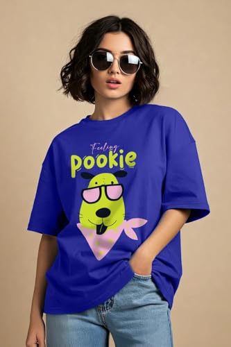 Image of JUNEBERRY 100% Pure Cotton Oversized Loose Baggy Fit Drop Shoulder Half Sleeve Round Neck Cool Front Teddy Printed Cork & White T-Shirt for Women /Girls (Available in from S to 2XL)