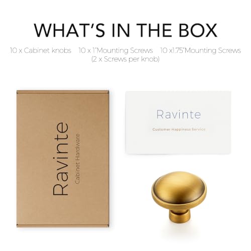 Image of Ravinte Brushed Brass Kitchen Pulls Cabinet Handles 1-1 /4 Inch 10 Pack