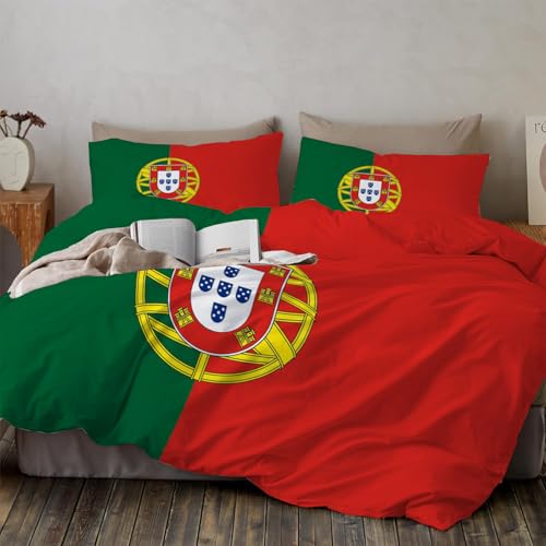 SMBHIAON Parure De Lit 200X200Cm Drapeau Portugal - Housse De Couette 1 Personne avec Fermeture Éclair - Ensemble Literie en Microfibre Douce avec 2 Taie...