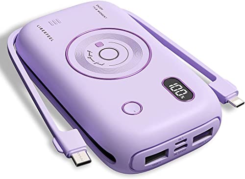 20000Mah Portable Charger With Built In Cables, 22.5W Fast Charging Usb Power Bank, 5 Output Ports,Built In 2 Cables Compatible For Iphone, Samsung, Huawei, Ipad, And All Smart Devices(Purple) #TOP1