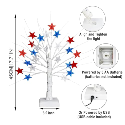 Sapin de table LED étoilé rouge blanc bleu à branches ajustables - 6