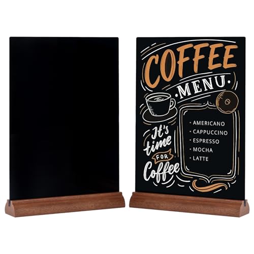 GUOKOFF Letreros de Pizarra A4, 2 Piezas Pizarras con Soporte, Doble Cara Pizarras Negra Decorativas con Madera, Cartel Pizarra Pequeña, Tableros de Tiza Para Menú, Bodas, Restaurante, Cafe
