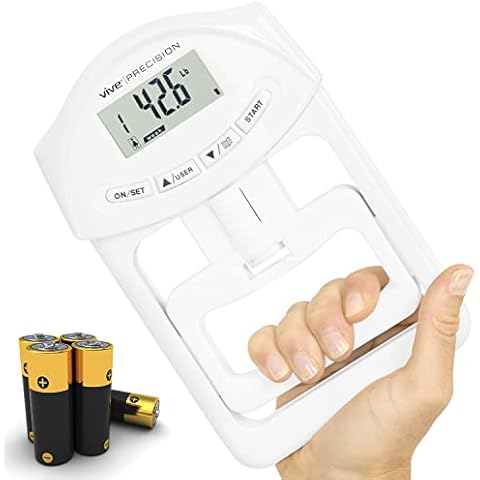 Vive Precision Grip Strength Tester - Hand Grip Dynamometer - Handheld Digital Grip Measurement Meter Device Trainer Power 198 Lbs / 90 Kgs - Strengthener Exerciser for Sports, School and Home Use Cover
