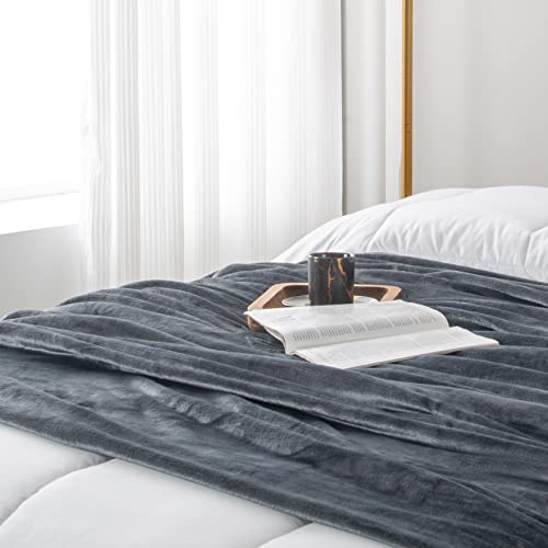 Finehom Soft Flannel Fleece Throw Blanket Queen Size, All Season 330Gsm Super Soft Cozy And Warm Blanket For Bed Sofa Couch, 90X90 Inches, Dark Grey #TOP5