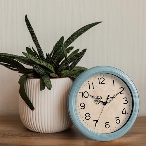 Image of KECYET Wall Clock, Vintage, 12 Inch Kitchen Wall Clocks Battery Operated Non Ticking, Silent Retro Teal Clock Decorative for Living Room, Bathroom, Office, Home, Farmhouse