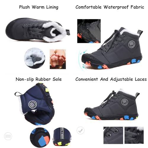 Kids Hike Winter Barefoot Shoes, Girls Boys Warm Waterproof Non-Slip Hiking Boots, Wide Toe Box Trail Walking Sneakers2