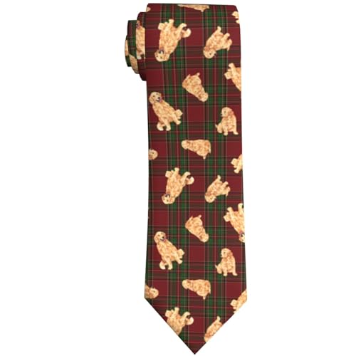 GONGTAOMO Green And Red Buffalo Plaid Goldendoodle Golden Retriever Dog Mens Novelty Necktie Ties Funny Neckties Fashion Neck Ties Wedding Business Party Gifts