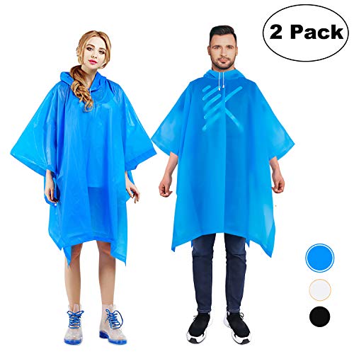 TEPSMIGO Rain Ponchos for Adults, 2 Pack EVA Reusable Rain Ponchos with Drawstring