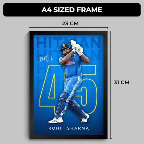 Image of Rohit Sharma Framed Poster | HITMAN 45 Wall Art | Indian Cricket Team Memorabilia | Cricket Fan Gift | Sports Room Decor | Premium Framed Cricket Poster (F 016)