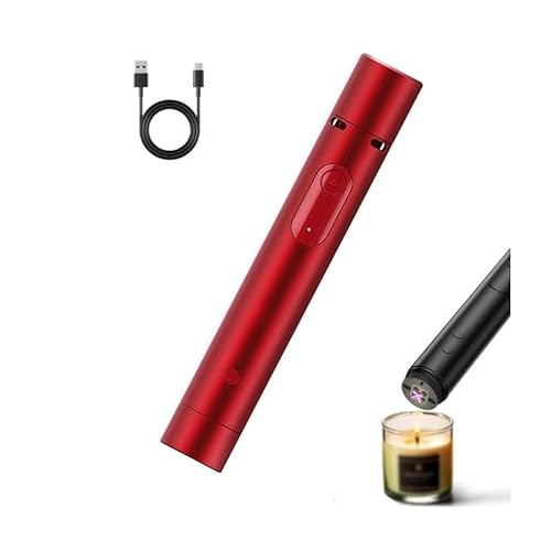 HUZHUAN Flashlight Alarm Lighter, Rechargeable 3-in-1 Flashlight with Arc Lighter and Door Alarm for Emergency, Adventure, Camping(Red)