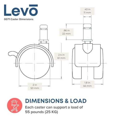 LEVO 2-Inch Swivel Casters with Locks 11mm D Split Ring Stem 55 lbs Capacity Per Wheel - Black - Set of 4 — view 2