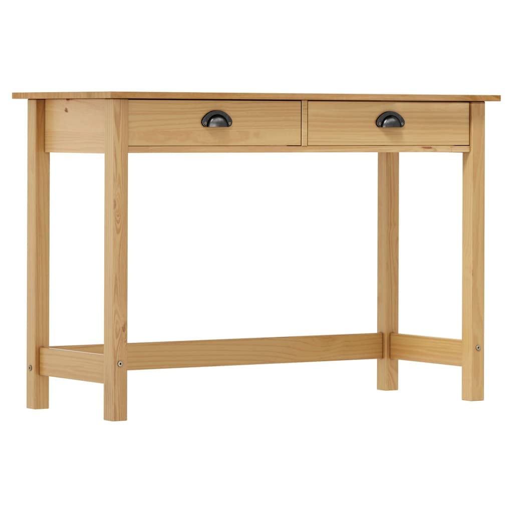 SXZenSpace Solid Pine Console Table with 2 Drawers 110 x 45 74 cm Honey Brown Compact Hallway Sideboard for Living Room, Corridor and Bedroom