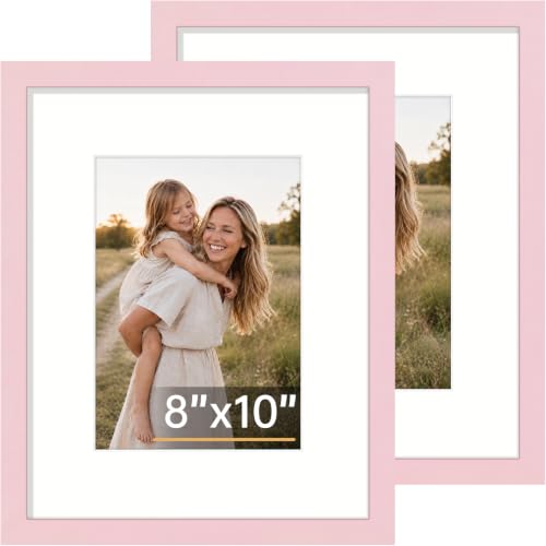 Vittanly 8x10 Picture Frame, Solid Wood Frame with Mat, Pale Pink, 2 Pack