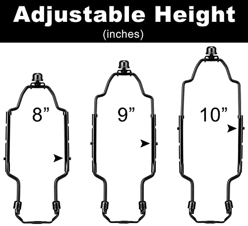 8 9 10 Inch Adjustable Lamp Shade Harp Holder Kit For Table And Floor Lamps, Heavy Duty Lamp Shade Bracket With 3/8 Standard Saddle, E26 Light Base Uno Fitter Adapter And Lamp Finial, Black #TOP1
