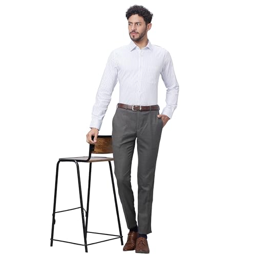 Image of Raymond Men Slim Fit Structure Pattern Pure Cotton Semi Cutaway Collar Full Sleeve Formal Shirt