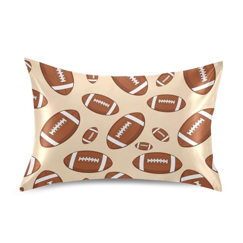 Sports Football Khaki Pillow Covers Silk Pillowcase for Hair and Skin Soft Breathable Smooth Cooling Satin Pillowcase Standard Size Pillow Case for Hot Sleepers Bed Women 20x26 Inch