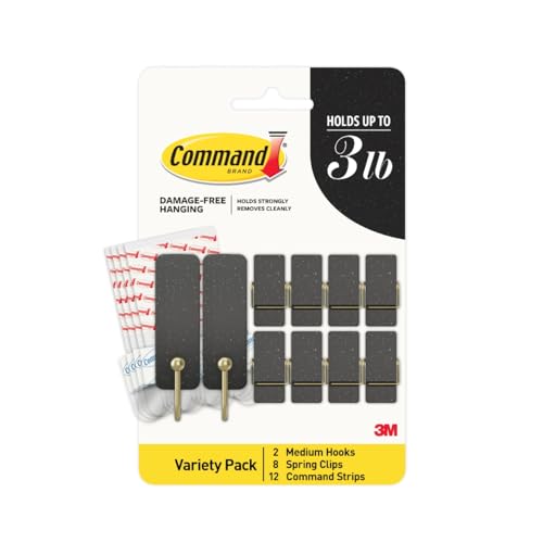 Image of Command Mixed Hooks Pack, 10 Soot, 12 Strips (2 Medium Hooks, 8 Spring Clips), for Hanging Christmas Decorations
