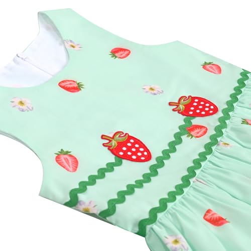 Sunny Fashion Girls Dress Green Floral Strawberry Embroidery Zigzag Summer Size 4-5 - Thumbnail 6