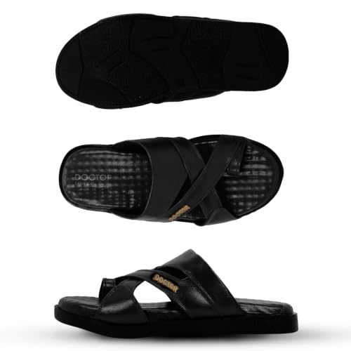 Image of DOCTOR EXTRA SOFT Care Orthopedic Diabetic Comfortable Dr Sole Footwear Daily Use Casual Wear Stylish Black Cushioned Adjustable Strap Chappal for Men's-Gents & Boy's L-11