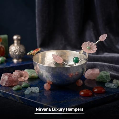 Image of Premium Silver-Plated Hammered Decorative Bowl | Stone Floral & Butterfly Design | Luxury Home Decor & Dry Fruit Serving Centerpiece | 15x12x8 cm | Net Qty: 1