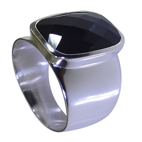 Image of 55Carat Natural Black Onyx Sterling Silver Ring Square Shape Chakra Healing US 4,5,6,7,8,9,10,11,12