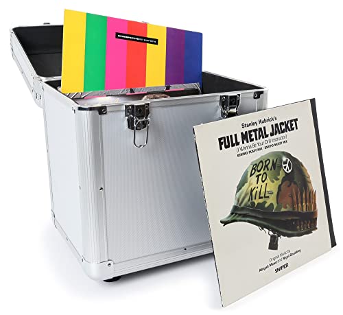 Power Dynamics RC100 Maleta para Discos de Vinilo. Maletin Caja vinilos Aluminio. Almacenaje Transporte LPs de 12', Caja Discos Vinilo. Maleta Acolchada, (Tapa extraíble, Cierres Mariposa) - Plata