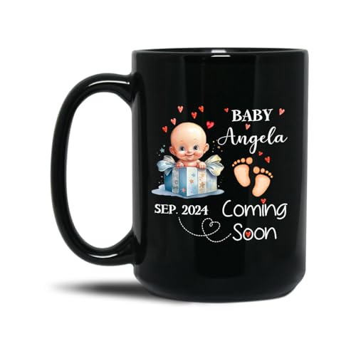 Baby Coming Soon Black Coffee Mug 11 Oz 15 Oz, Personalized Baby Coming Travel Mug, Customized Daddy Coffee Cup With Name, Pregnancy Announcement Ceramic Teacup, Custom Mug For New Daddy New Father