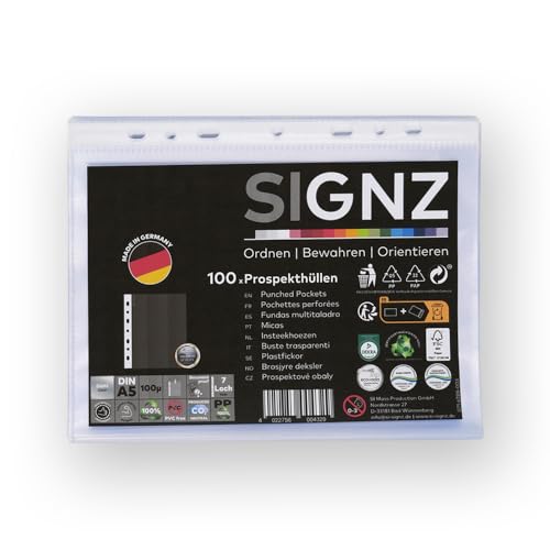 SIGNZ Prospekthüllen DIN A5 | starke 100 my | 100 Stück...
