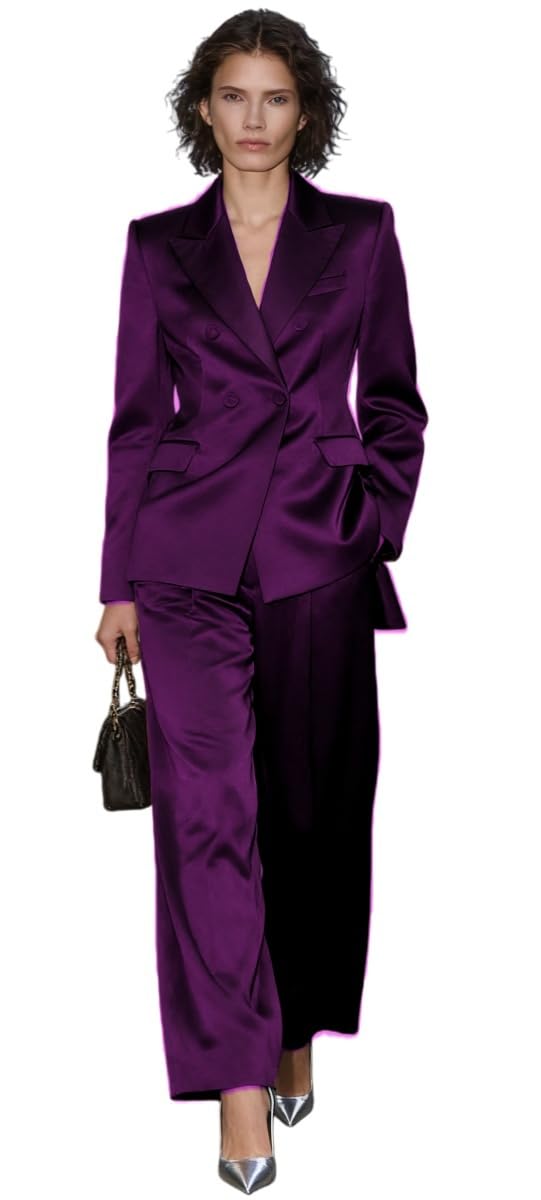 2 Piece Pants Suit for Women Double Breasted Business Suit for Work Peak Lapel Prom Tuxedos Blazer Pants