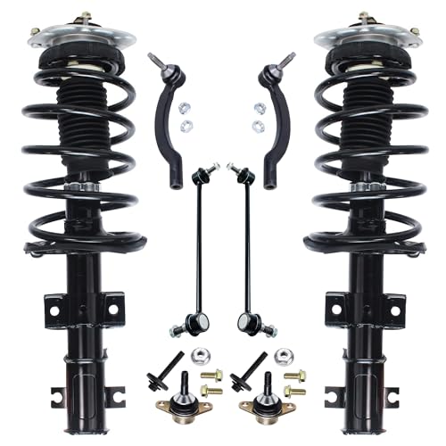 Image of Detroit Axle - 8pc Front Suspension Kit for Volvo S60 S80 V70, 2 Ready Struts w /Coil Spring Assembly 2 Sway Bars 2 Outer Tie Rod Ends 2 Lower Ball Joints 2001 2002 2003 2004 2005 2006 Replacement