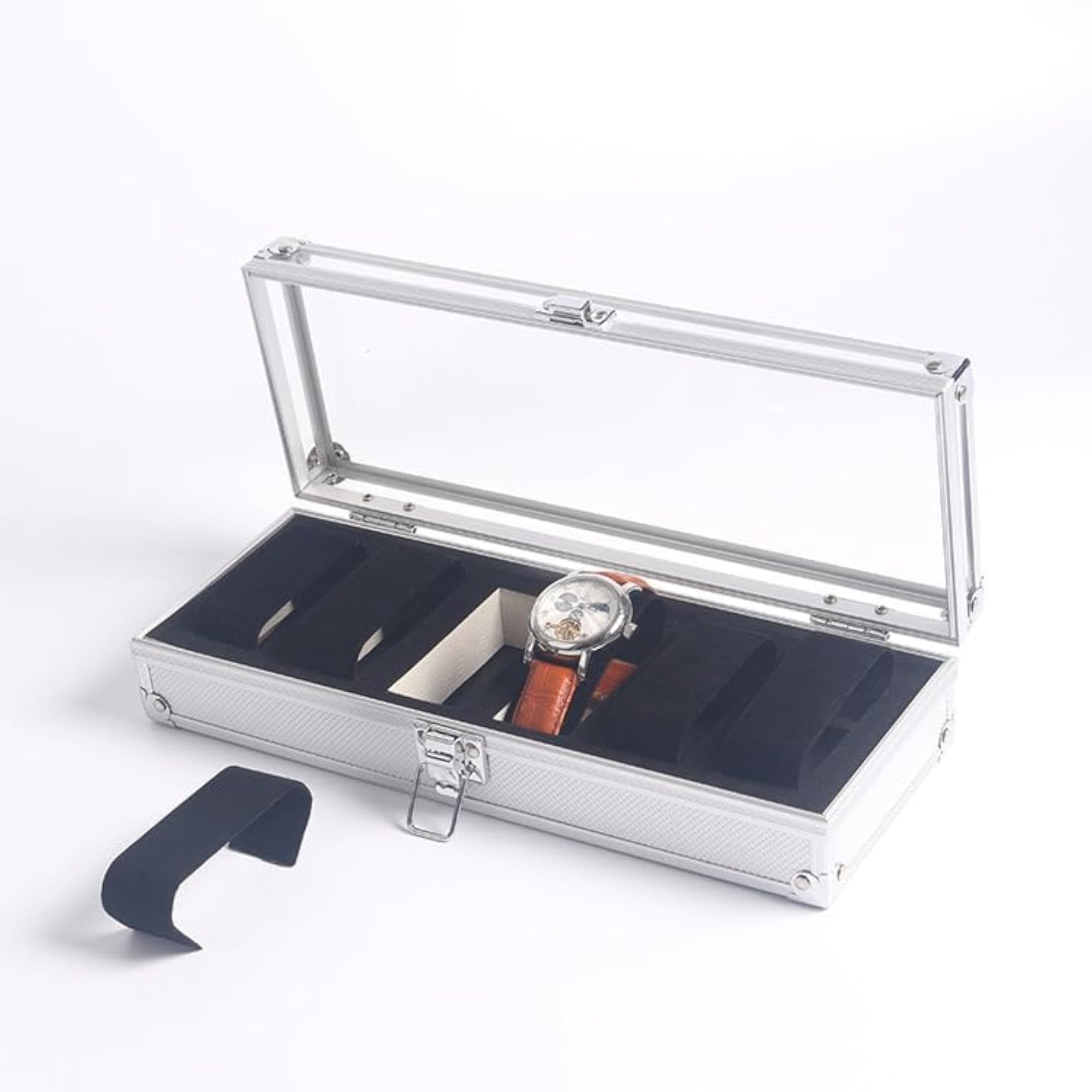 6 Slot Watch Case Box Organizer with Transparent Glass Lid