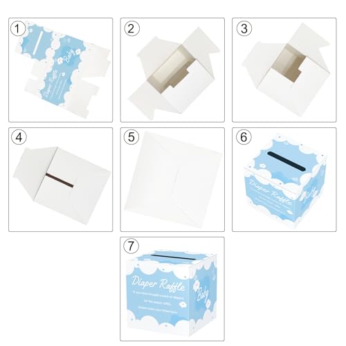 Image of Diaper Raffle Tickets with Card Box, 50 Blue Raffle Tickets and Box for Baby Shower Game, Gender Reveal, Oh Baby Theme Party Decorations