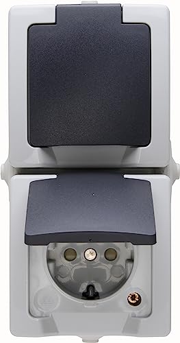 Kopp 136956008 - Juego de 2 enchufes con tapa (vertical), Gris