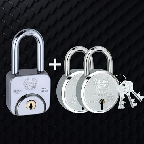 Image of Harrison Padlocks Free / 1 Square Padlock 60Mm CX - 3000-0596 with 2 Round Padlock 50Mm J - Supreme- 0656 /padlock, Padlocks, Locks for Home, Locks for Main Door Code - 0435