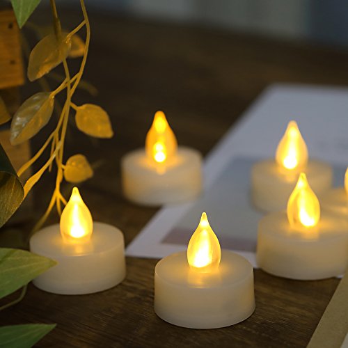 Image of 12 Battery Operated Flameless LED Tea Lights with Timer Realistic Flickering Electric Tealight Votive Candles Set Bulk Baptism Wedding Party Decoration Kitchen Home Decor Centerpieces Batteries Incl.