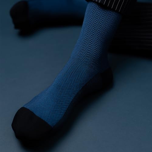 Image of Theater Black & Blue Men's Socks | Mercerised Cotton | Mid Calf Length | Anti-Bacterial | Luxury Office Wear | Soft, Breathable & Durable