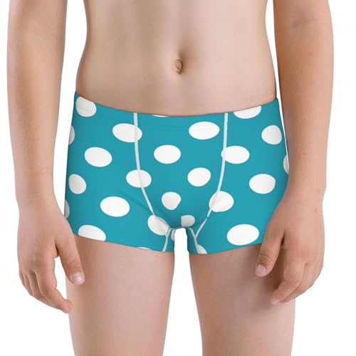 Boys' Cotton Boxer Brief Soft Underwear-Sky Blue And White Polka Dot