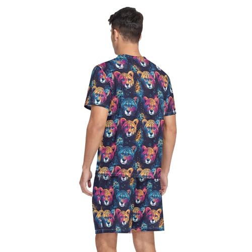 Laprad Men's Pajamas Set Short Sleeve Sleepwear Comfortable Loungewear Cheetah Animal with Pockets Nightwear2