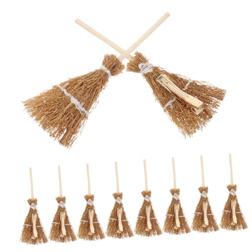 Healeved 10pièces Pinces à Cheveux Miniatures Balai de Sorcière Halloween Pinces Frange Style Dessin Animé Accessoires Coiffeurs Fête Cosplay