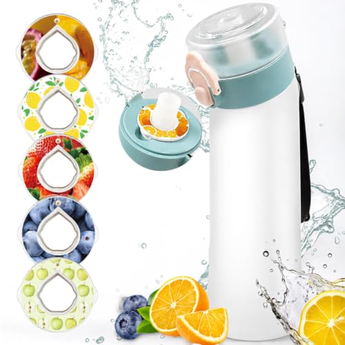 Air Botella ABBISENSE™ sin BPA Botella Tritan 750 ml | 6 cápsulas pods de sabores frutales INCLUIDAS | Agua sin azúcar | Tapa antifugas y pajita ergonómica, ideal para adultos y niños