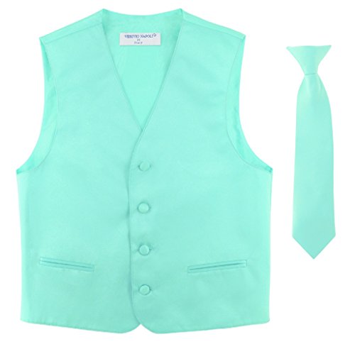 BOY'S Dress Vest & NeckTie Solid AQUA GREEN Color Neck Tie Set