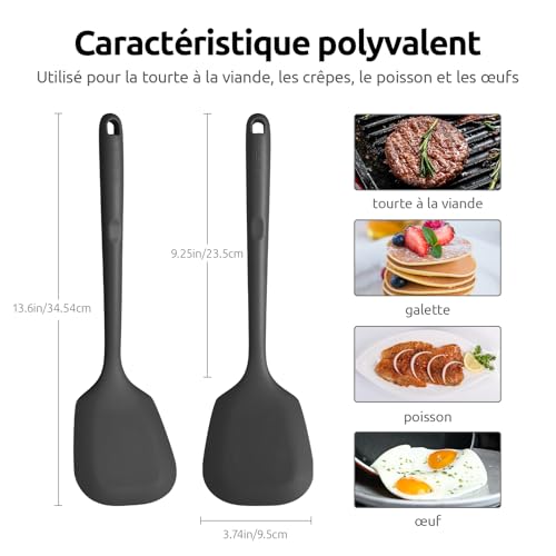 Spatule en silicone solide extra longue U-Taste noir pour friture