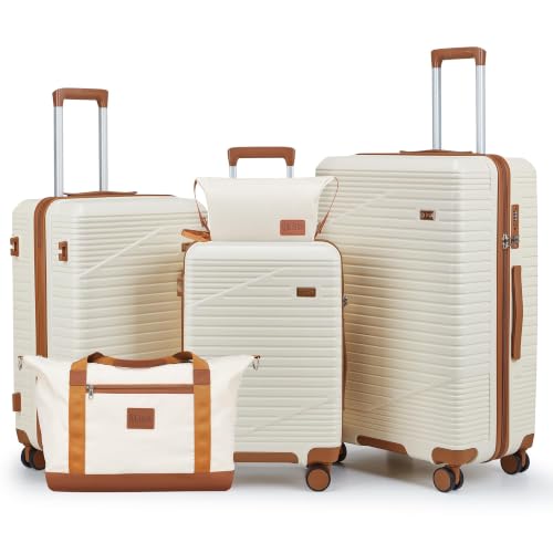 Image of NEISIA Luggage Sets 3 Piece, Expandable Hard Shell Carry on Suitcase with Spinner Wheels and TSA Lock, Travel Lightweight Luggage Set with YKK Zippers (Beige(N), 5 piece sets（20 /24 /28 /DB /TB)