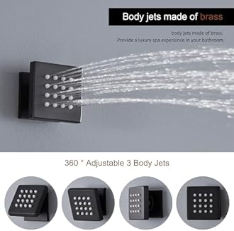 MONDAWE 23" Full Body Thermostatic Shower Jets System, 64-Color LED Music Waterfall Rainfall Luxury Shower Head System with 6 Spray Jets, Ceiling Mount Rain Shower Faucet Set, Matte Black