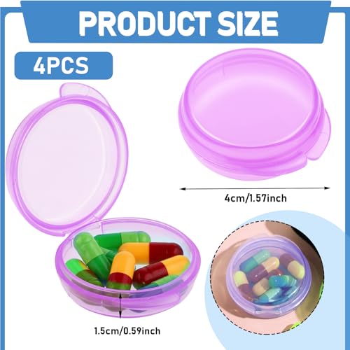 Image of 4 Pcs Mini Pill Organizer Small Pill Box Cute Portable Pill Case for Pocket Purse Travel Storage Containers Earplug Case Medicine Dispenser Vitamin Holder (4 Purple)