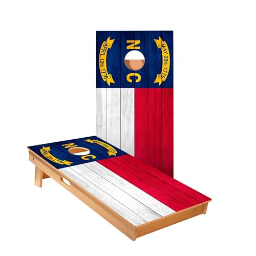 Skip's Garage North Carolina Flag Cornhole Boards - Includes (2) Boards (Resin Bags) + (1) Case & (2) Edge Lights