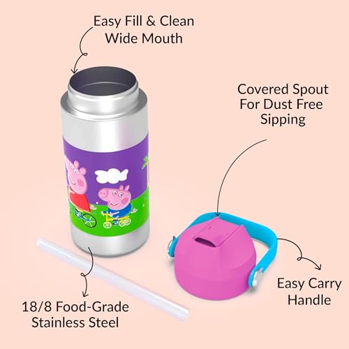 Image of Rabitat Sipzy Peppa Pig Stainless Steel Kids Water Bottle 410ml | 2 Year Brand Warranty | Insulated School Bottle for Boys & Girls | Hot & Cold 20 Upto Hours | Leakproof BPA Free | Follow Me