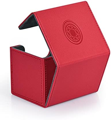 UAONO Card Deck Box for MTG Cards, Large Deck Case Fits 120+ Sleeved Cards, Magic Commander Deck Box with 2 Dividers Compatible with all Collectible Trading Cards(Red,Ruby)