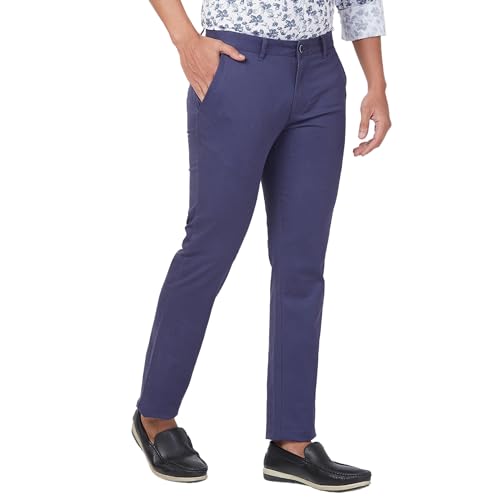Image of Parx Low Rise Tapered Fit Cotton Blend Solid Pattern Flat Front Casual Trouser